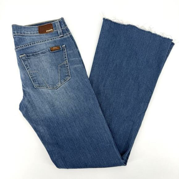 VTG Y2K FOSSIL Flare Women’s Jeans Worn Boot Cut 28 X 32 Raw Edge USA Made Low - Picture 6 of 8